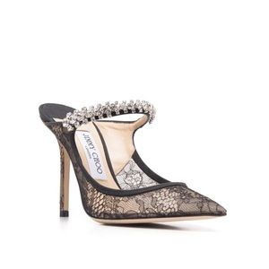 JIMMY CHOO
Bing 100 Faux Crystal Lace Heel Mules